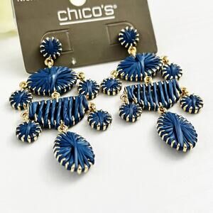 NEW Chico's Blue Threaded Chandelier Earrings